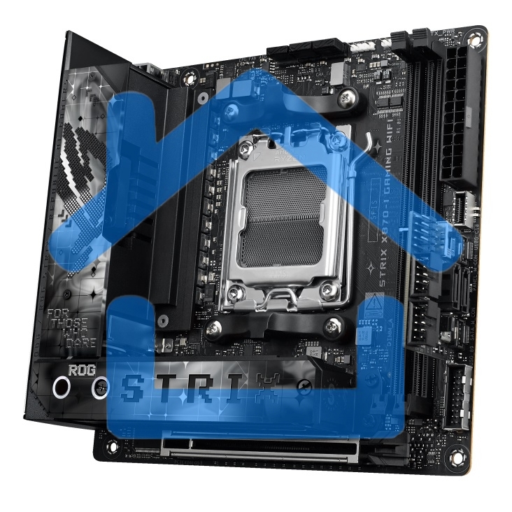 Материнская плата ASUS ROG STRIX X870-I GAMING WIFI, AM5, AMD X870, 2xDDR5, 2xSATA, 2xM.2, 1xPCI-E 5.0 x16, 1xHDMI, 2xUSB-C USB4, 1xUSB-C 10Gbps, 4xUSB-A 10Gbps, 1x 2.5Gb LAN, 2x3.5 мм, Mini-ITX