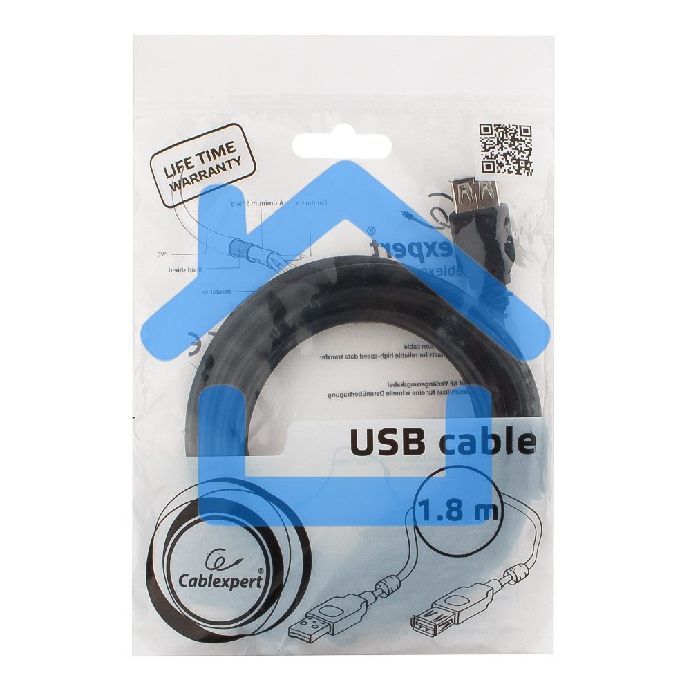 Кабель Cablexpert USB2.0 Pro CCF2-USB2-AMAF-6, AM/AF, 1.8м, экран, 2феррит.кольца, черный, пакет