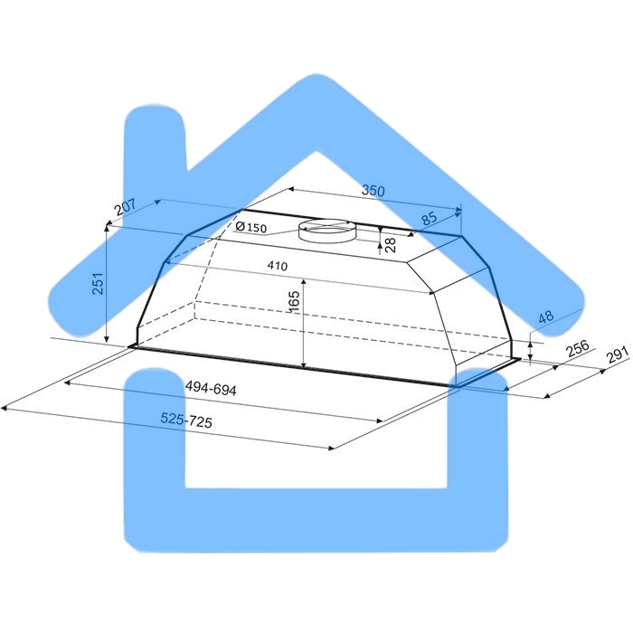 Вытяжка встраиваемая KRONA Ameli 600 inox PB нержавеющая сталь, 60 см, 633 куб. м/ч, 50 дБ