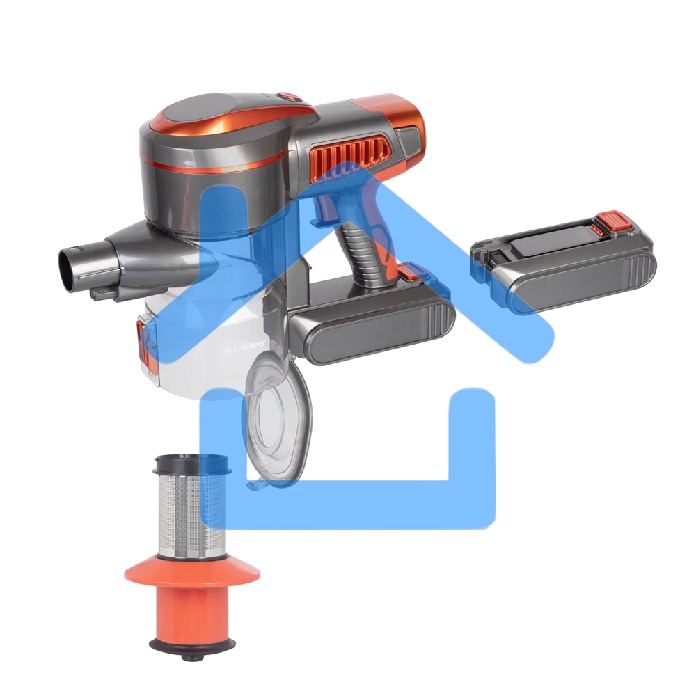 Вертикальный пылесос циклонного типа аккумуляторный Endever SkyClean VC-301, темно-серый/оранжевый, 4 шт,уп