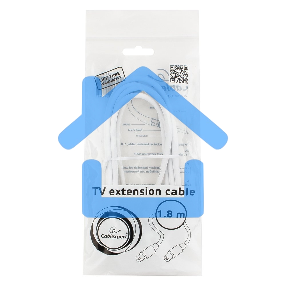 Кабель телевизионный Cablexpert CCV-515-W, Coaxial M/F, белый, 1.8м