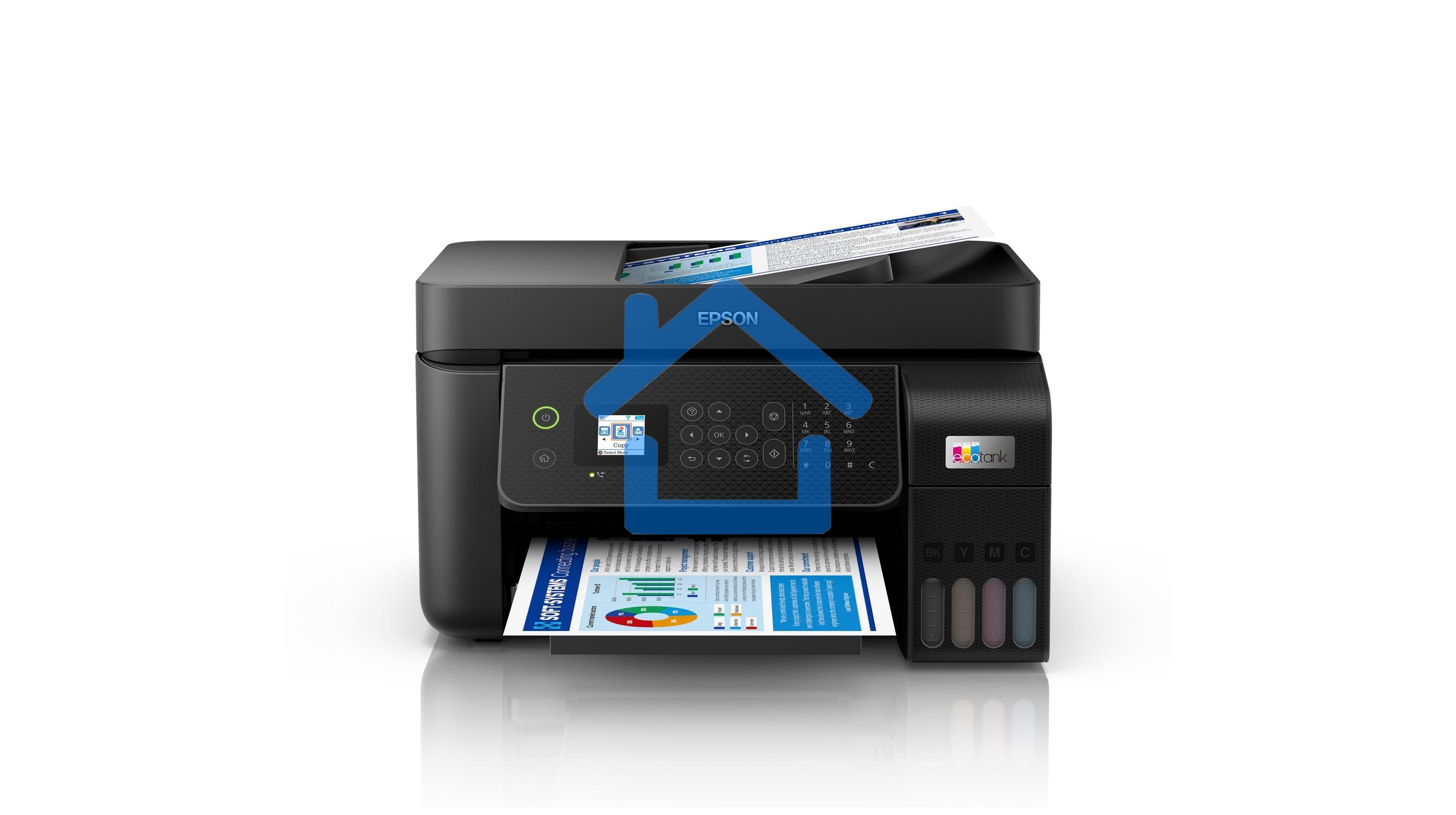 МФУ струйное Epson L5290 (C11CJ65512/C11CJ65508/C11CJ65407), A4, цветное, печ. до 33 стр/мин. (ч/б) до 15 стр/мин. (цвет), скан. до 12 стр/мин. (ч/б) 29 стр/мин. (цвет), 1440 x 5760 dpi (печать) 1200x2400dpi (скан.), USB, RJ-45, Wi-Fi