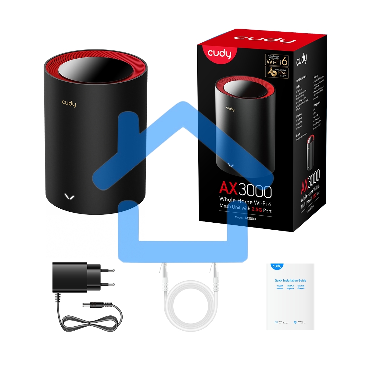 Бесшовный Mesh роутер Cudy M3000(1-PACK) AX3000 10/100/1000/2500BASE-T, белый