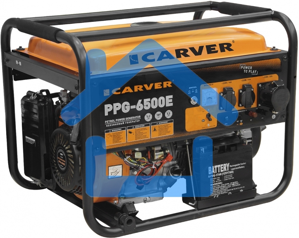 Электрогенератор бензиновый Carver PPG-6500E, 5.5 кВт, 74 дБ, 86 кг
