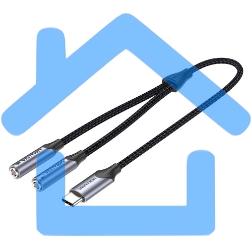 Переходник-разветвитель Vention гибкий USB-C M/Jack 3.5 мм F x 2 (Аудио+Микрофон) - 0.3 м