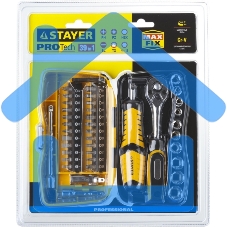 Биты и торцовые головки с трещоткой и воротком 39шт STAYER PROFI 25135-H39