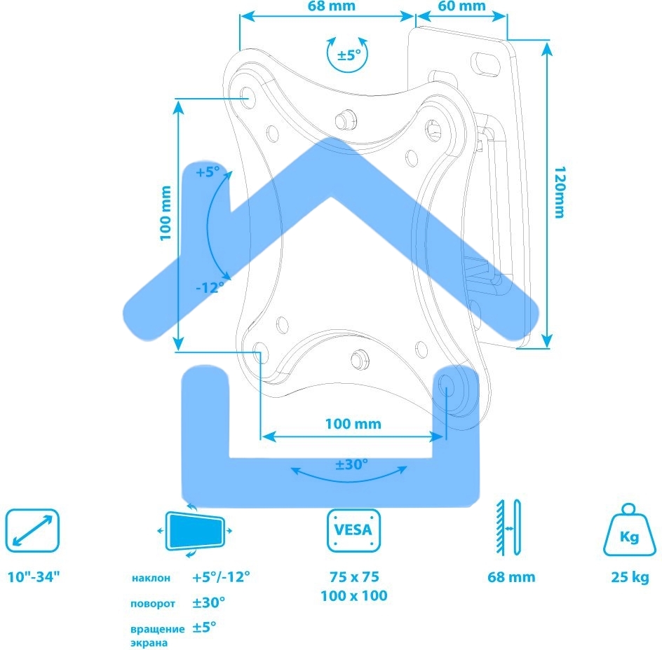 Кронштейн для телевизора Kromax CORBEL-1 черный 10