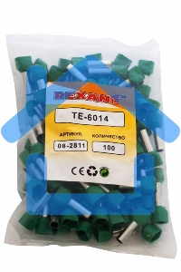 Наконечник штыревой втулочный изолированный F-14 мм 2х6 мм² (НШВи(2) 6.0-14/НГи2 6,0-14) зеленый Rexant