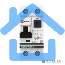 Выключатель автоматический дифференциального тока EKF DA63-16-30e АВДТ-63 16А/30мА (хар-ка C, электронный тип A) 6кА EKF PROxima
