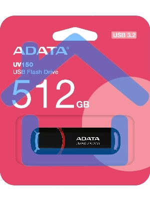 Флешка USB ADATA UV150 (AUV150-512G-RBK), 512 Gb, USB 3.2, R/W 100/30, черный