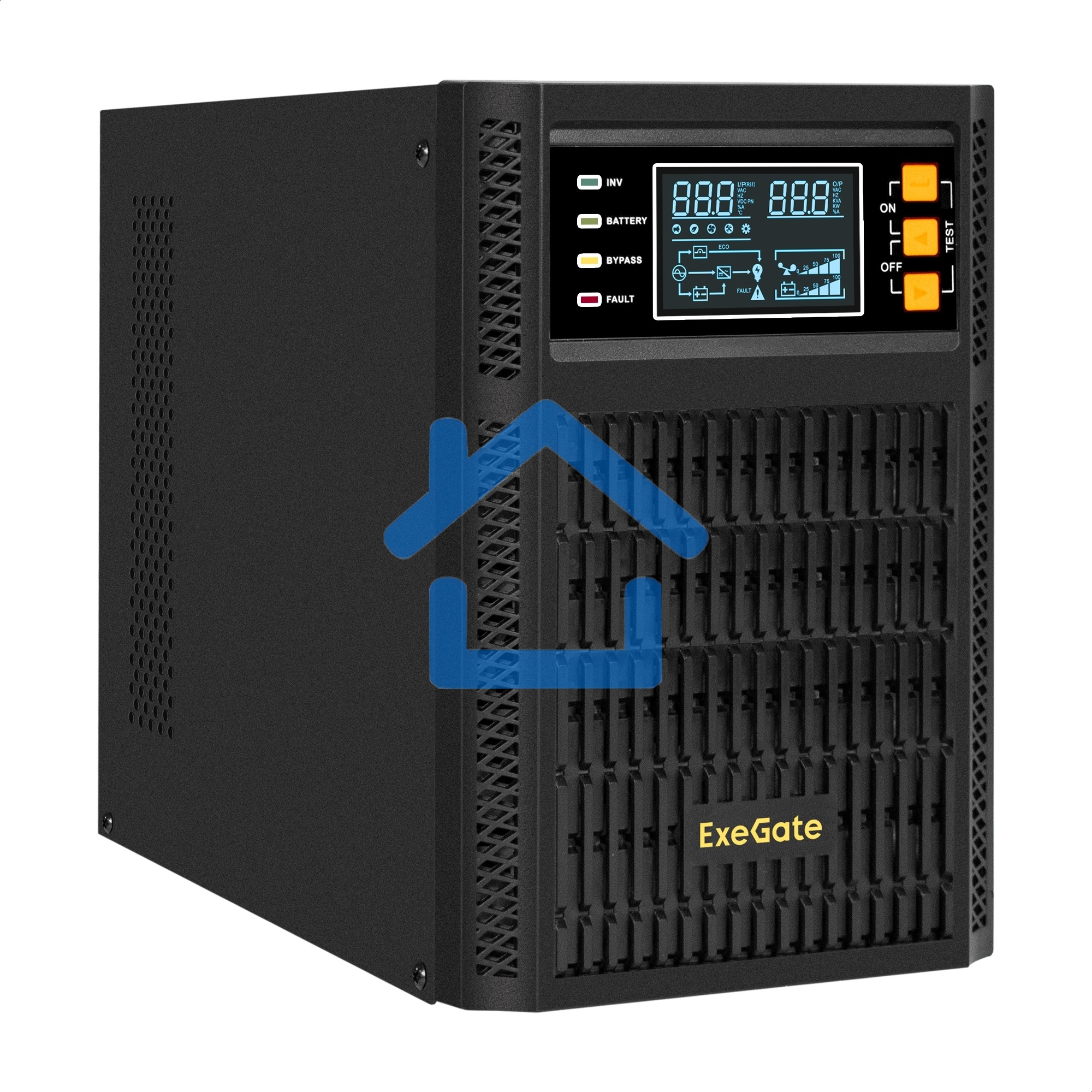 Источник бесперебойного питания On-line ExeGate PowerExpert TL-1000.LCD.AVR.2SH.USB.RS232.SNMP 1000VA/1000W, On-Line, PF=1, LCD, 2*Schuko, RS232, USB, SNMP-slot, встроенные батареи 12V 7.2Ah - 2шт, Tower, металлический корпус, черный