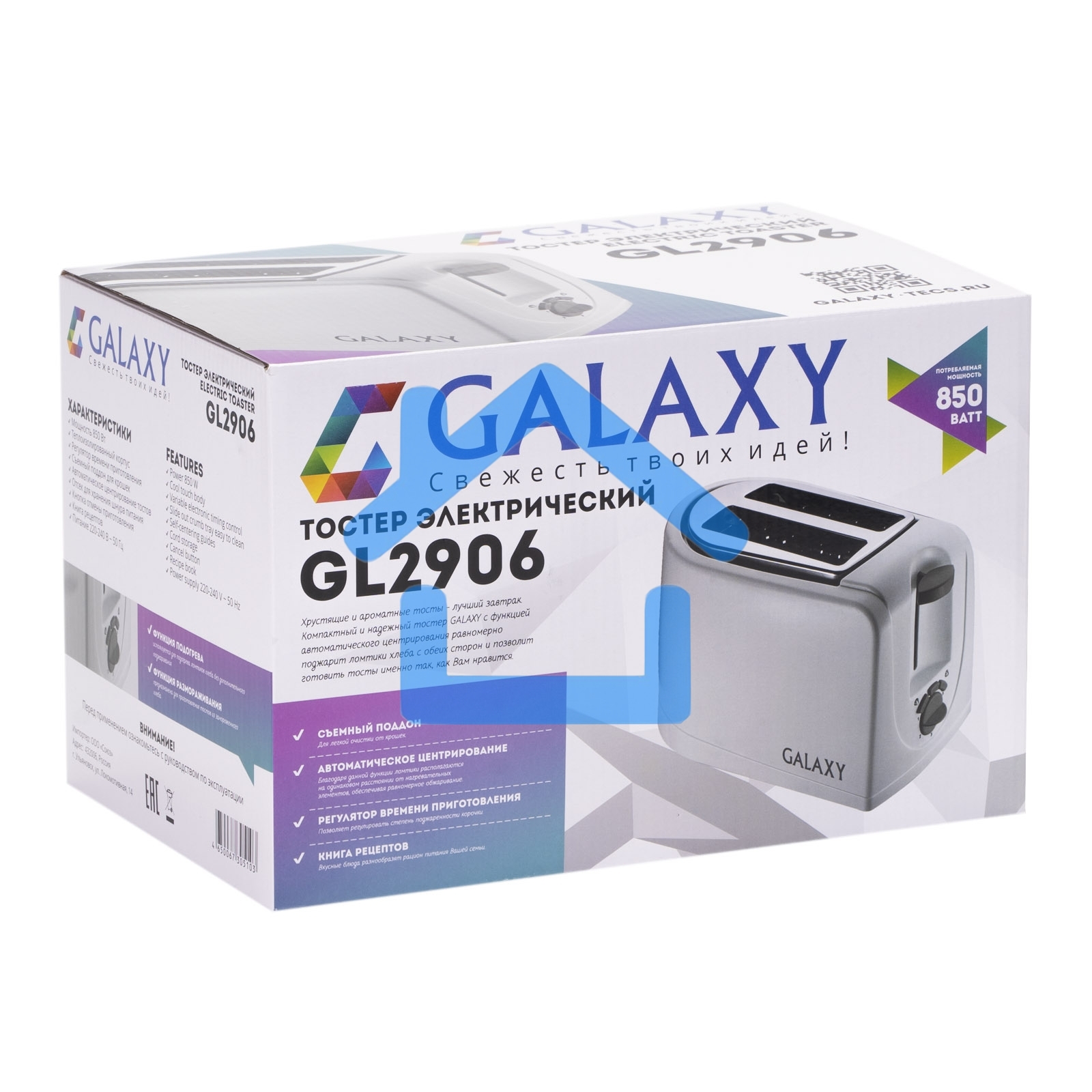 Тостер Galaxy GL 2906, белый, пластик, 850 Вт