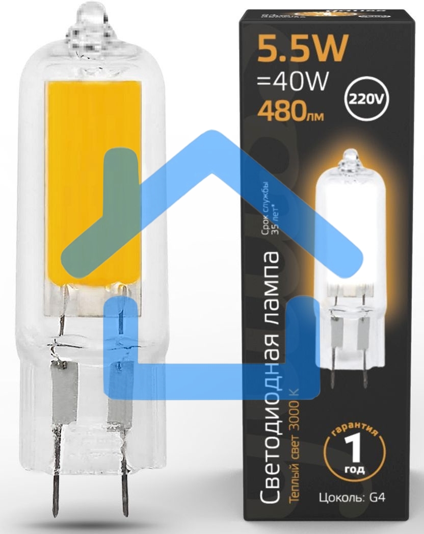 Лампа Gauss LED G4 AC220-240V 5.5W 3000K Glass 1/10/200