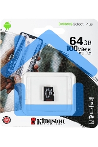 Флеш карта microSDHC 64Gb microSDXC Class10 Kingston <SDCS2/64GbSP> Class10 UHS-I Canvas Select up to 100Mb/s