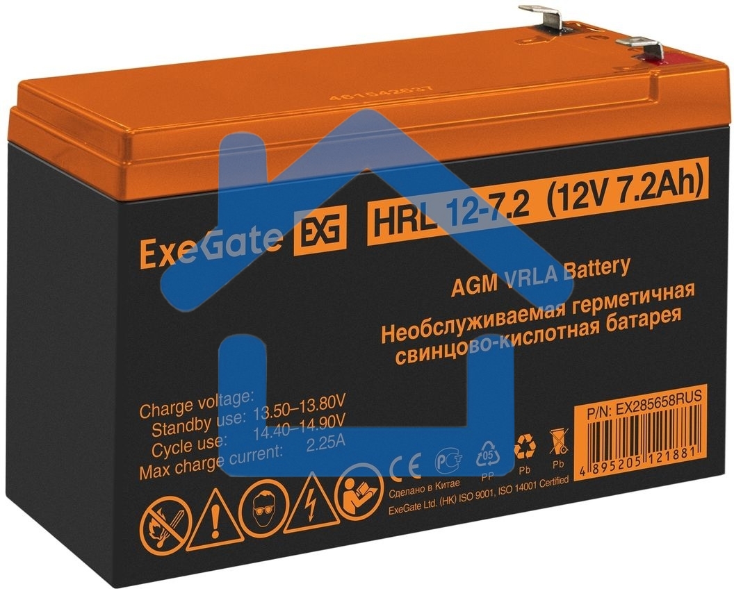 Батарея ExeGate EX285658RUS HRL 12-7.2 (12V 7.2Ah, 1227W, клеммы F2)