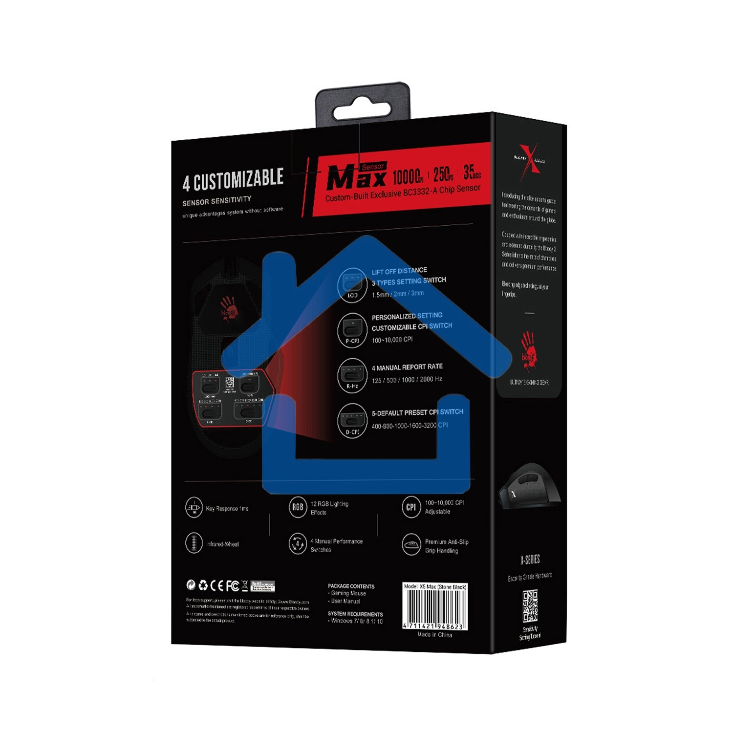 Мышь проводная A4Tech Bloody X5 Max черный, 10000 dpi, USB, кнопки - 9