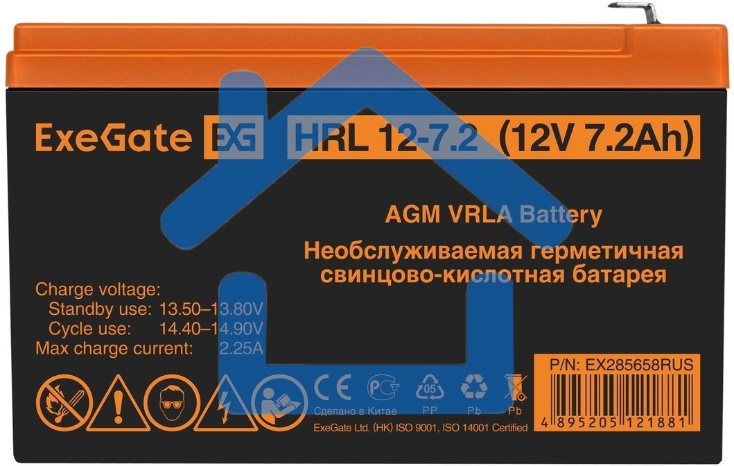 Батарея ExeGate EX285658RUS HRL 12-7.2 (12V 7.2Ah, 1227W, клеммы F2)