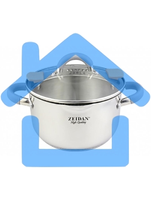 Кастрюля Zeidan Z-50291 5,0 л со сливом - 5.0 л (O22 см), нерж. сталь, внутренняя – матовая полировка, снаружи - комбинированная полировка, шкала литража, стеклянная крышка со сливом, 3-х СЛОЙНОЕ КАПСУЛИРОВАННОЕ ДНО. Подарочная упаковка с пластиковой ручк