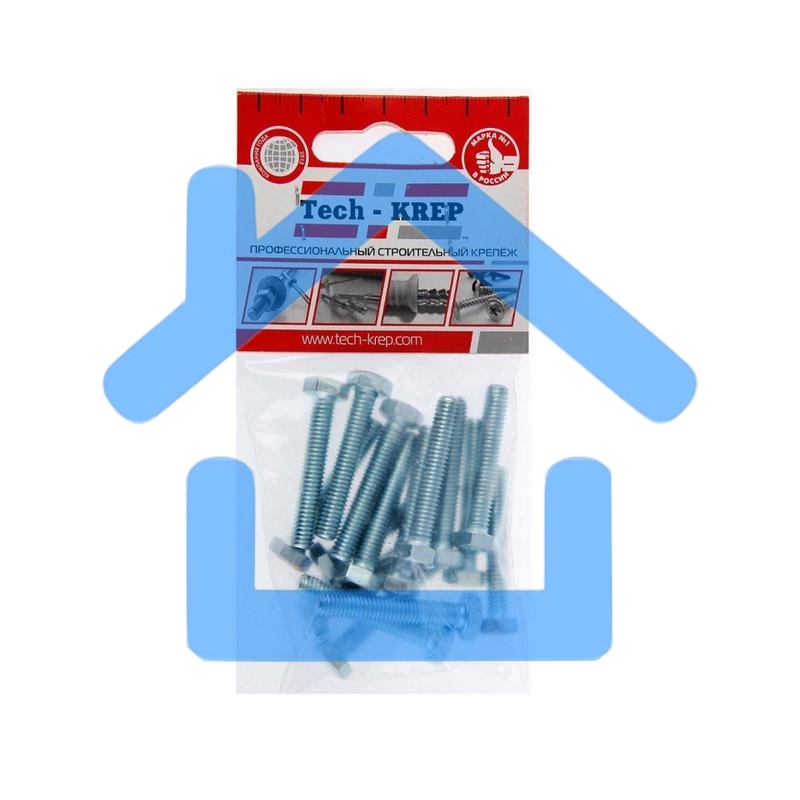 Болт М6х40 с шестигранной головкой цинк. DIN 933 (уп.16шт) класс прочности 8.8. пакет Tech-Krep 102961