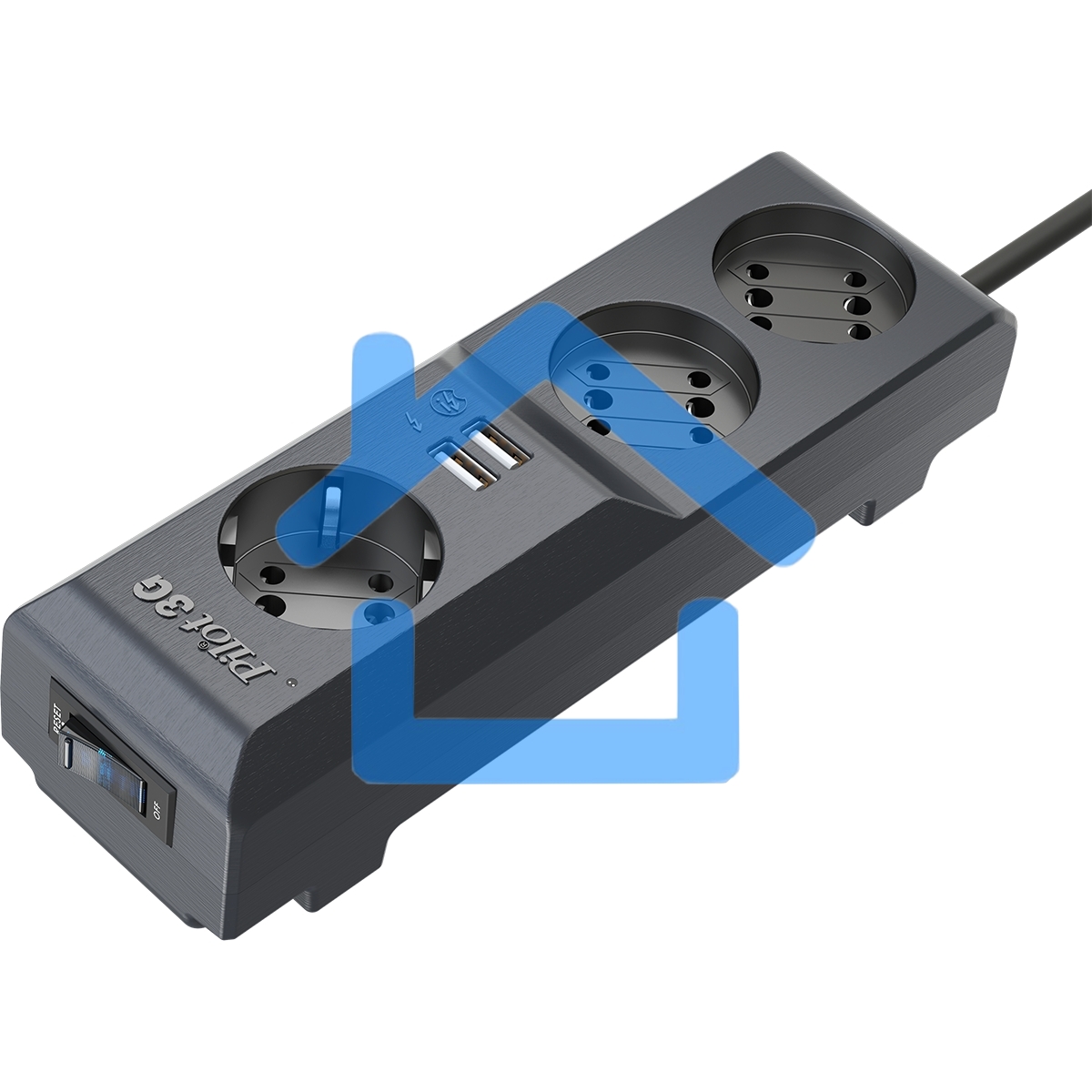 Сетевой фильтр Surge protector Pilot 3G 3xGP euro outlets, 10А/2.2кВа, 2xUSB, 10m, black