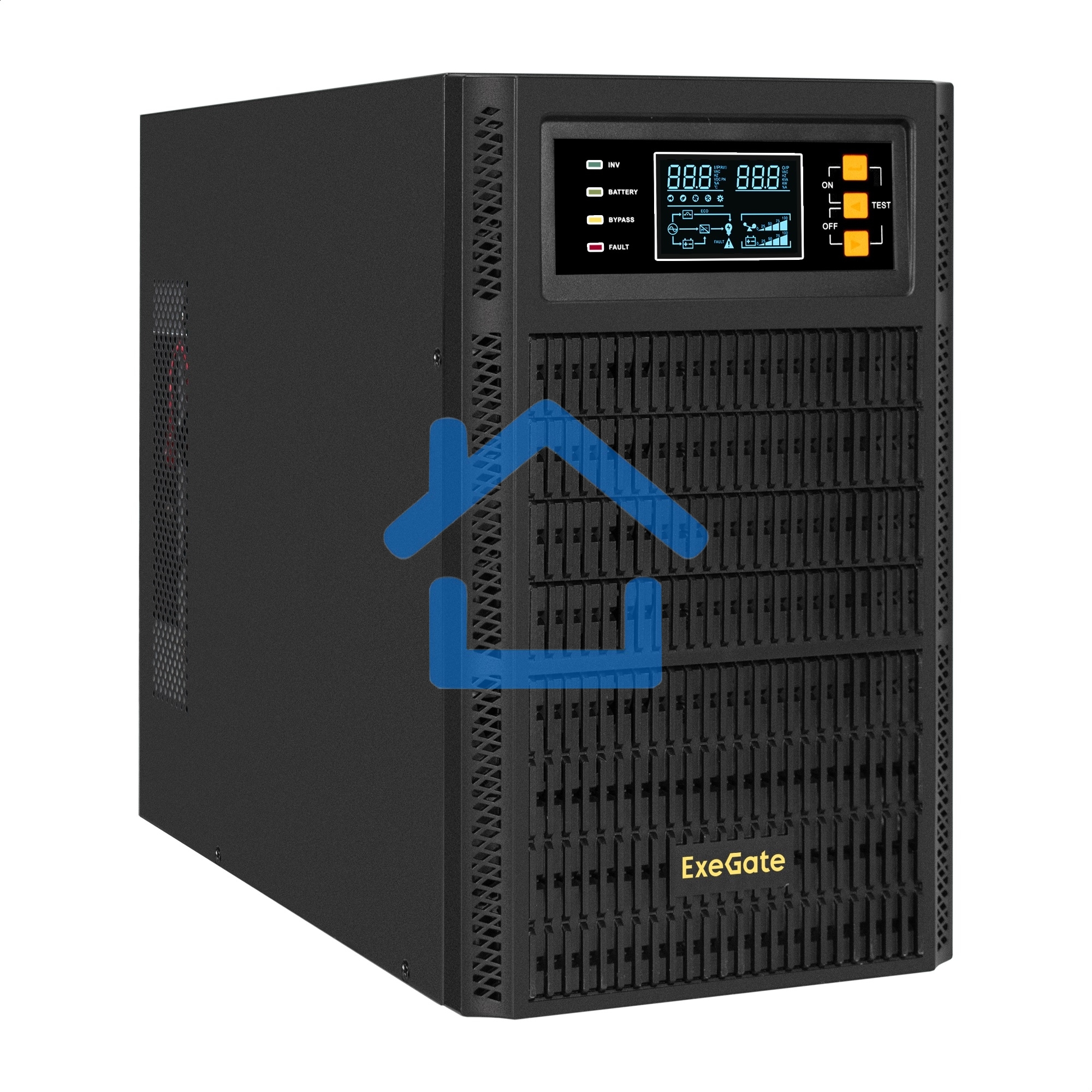 Источник бесперебойного питания On-line ExeGate PowerExpert TL-2000.72V.LCD.AVR.4SH.USB.RS232.SNMP 2000VA/2000W, On-Line, PF=1, LCD, 4*Schuko, RS232, USB, SNMP-slot, встроенные батареи 12V 7.2Ah- 6шт, возможность подключения до 4 внешних батарейных блоков