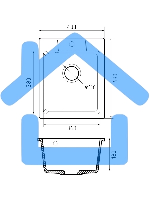 Мойка GRANFEST URBAN 240 1-чаша 400*490мм, монтаж: врезной, материал: кварц, серый