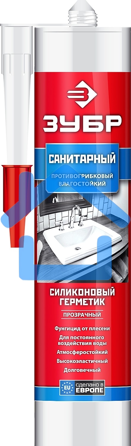 Герметик силиконовый ЗУБР прозрачный, санитарный, для помещений с повышенной влажностью, 280мл