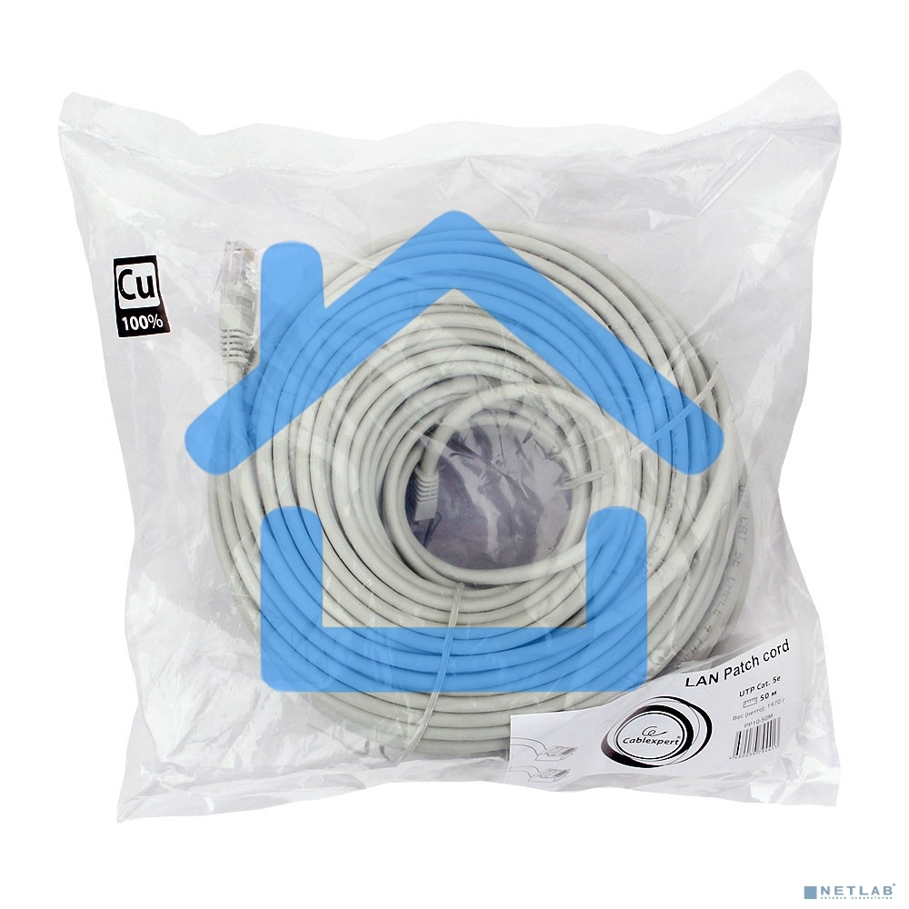 Патч-корд медный UTP Cablexpert PP10-50M кат.5e, 50м, литой, многожильный (серый)
