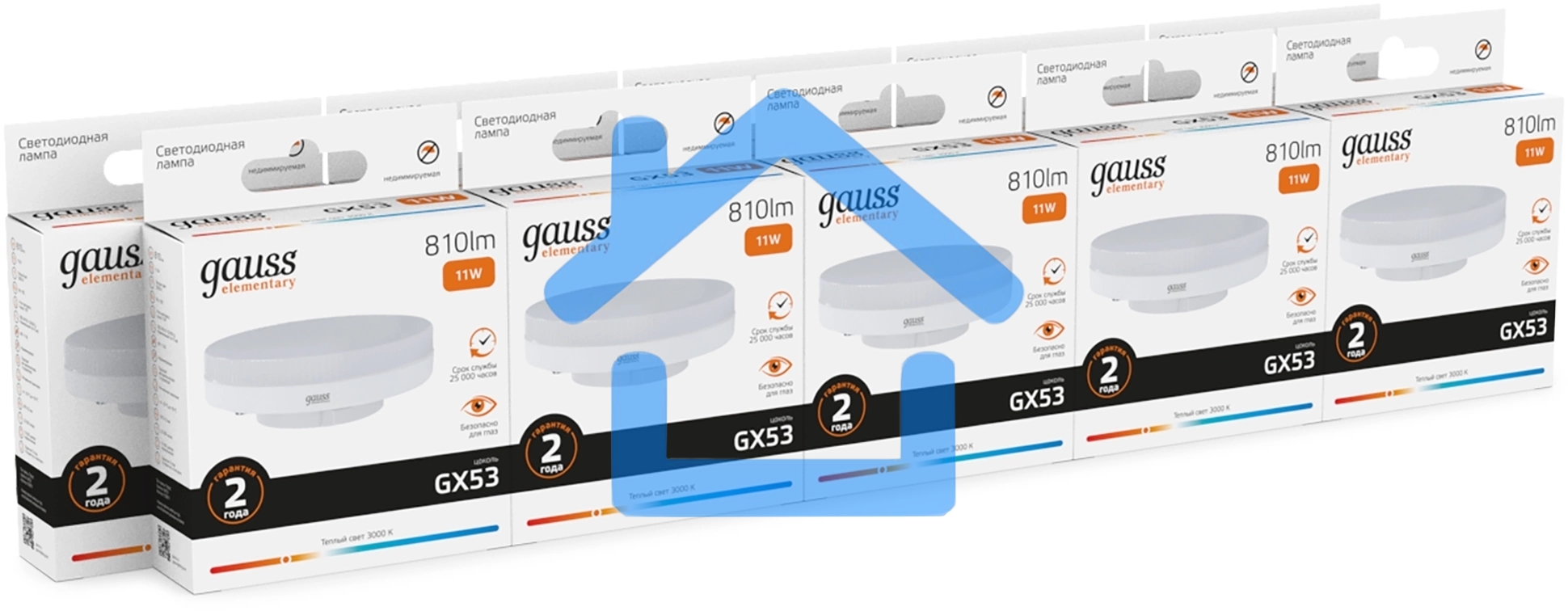 Лампа светодиодная Gauss 11Вт цок.:GX53 таблетка 220B св.свеч.бел.теп. Tablet (упак.:10шт) (83811)