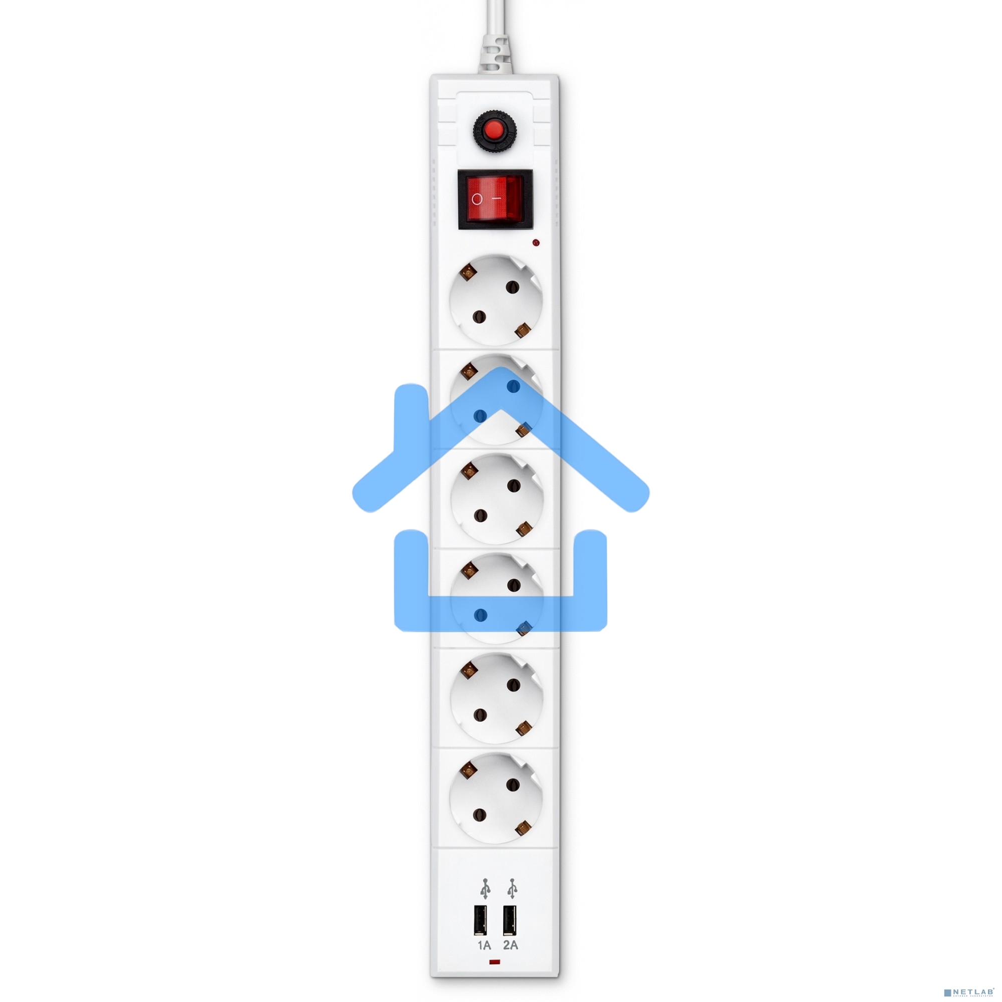 Сетевой фильтр Buro BU-SP1.8_USB_2A-W 1.8м (6 розеток) белый (коробка)