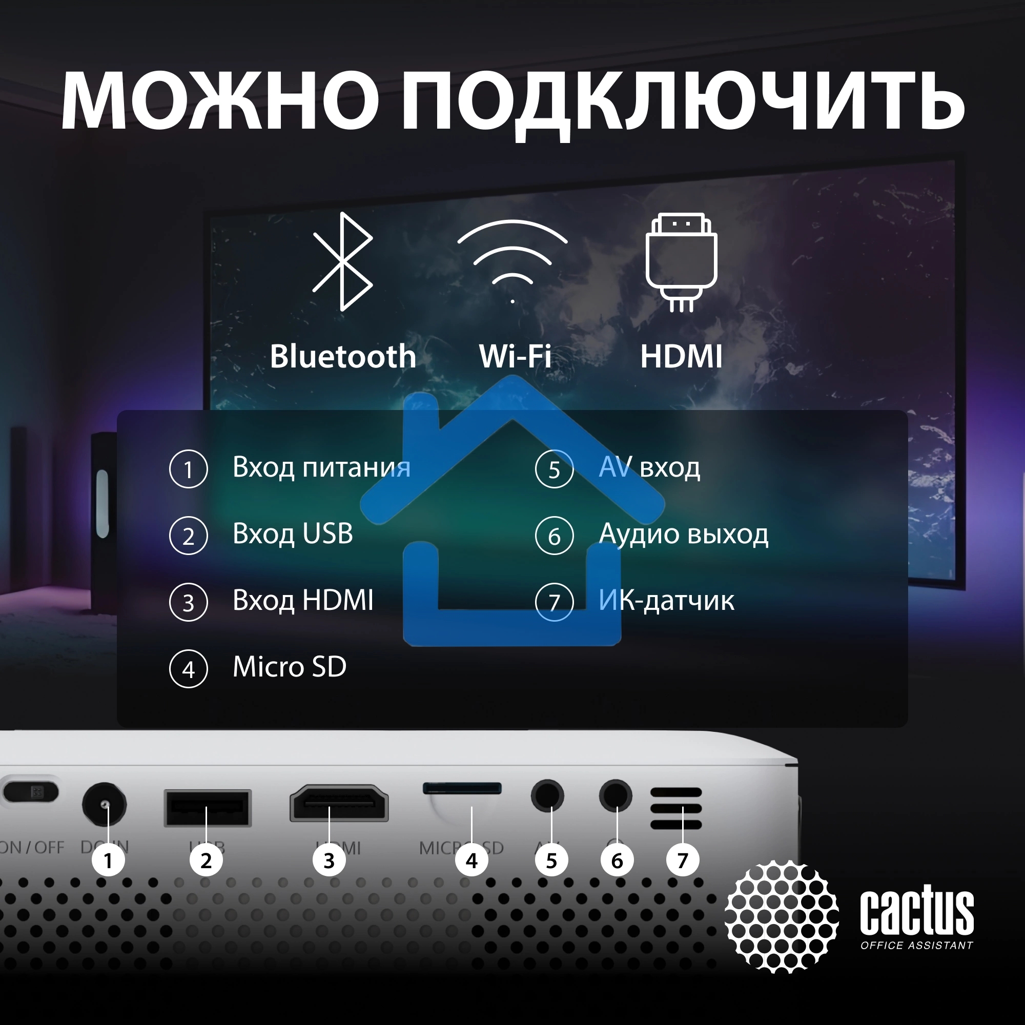 Проектор Cactus CS-PRE.08WT.WXGA LCD 1500Lm LS 150Lm ANSI (1280x720) 1000:1 ресурс лампы:30000часов 1xUSB typeA 1xHDMI 0.5кг