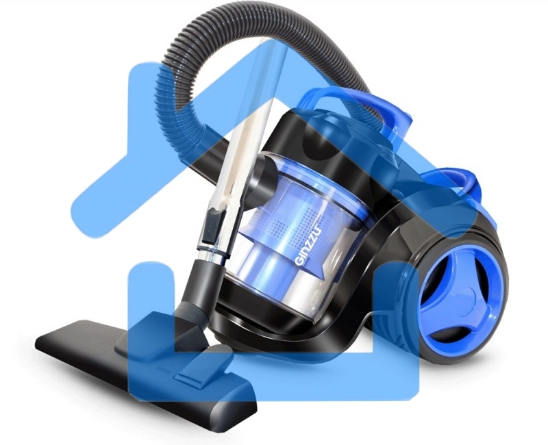 Пылесос Ginzzu VS420, 1700/275 Вт., без мешка, циклонный фильтр, черный/синий
