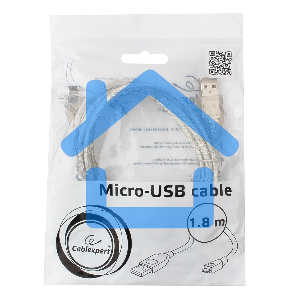 Кабель Cablexpert USB 2.0 Pro, AM/microBM, 1,8м, экран, феррит.кольцо, прозрачны (CCP-mUSB2-AMBM-6-TR)