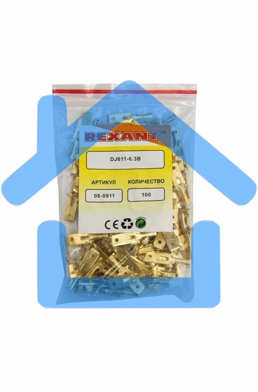 Клемма плоская штекер 6.3 мм 0,5-1.5 мм² (РП-п 1.5-(6.3) L = 25,5 мм) Rexant