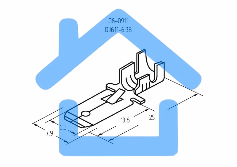 Клемма плоская штекер 6.3 мм 0,5-1.5 мм² (РП-п 1.5-(6.3) L = 25,5 мм) Rexant