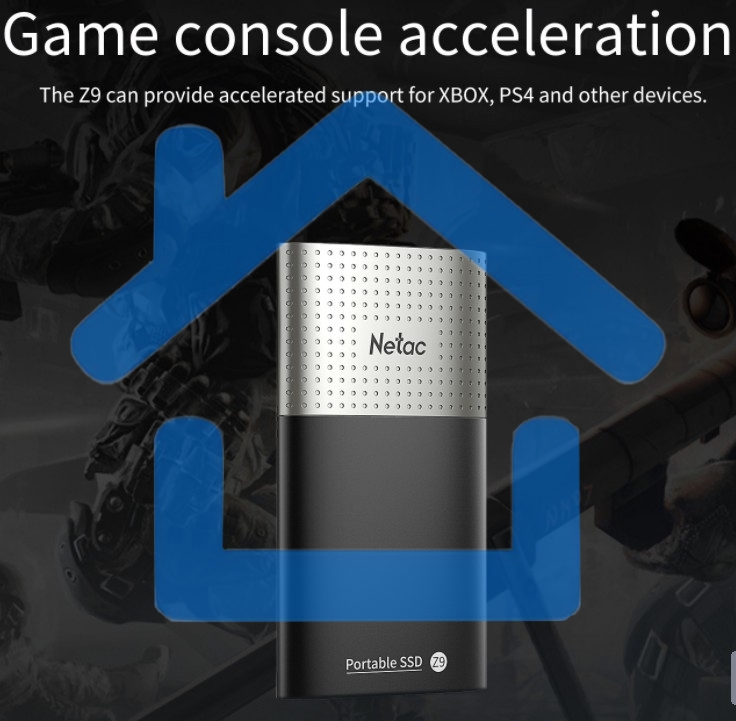 Накопитель SSD External Netac 128Gb Z9 <NT01Z9-128G-32BK> (USB3.2, up to 550/480MBs, 90х47.5х11.5mm, Aluminium+Plastic)
