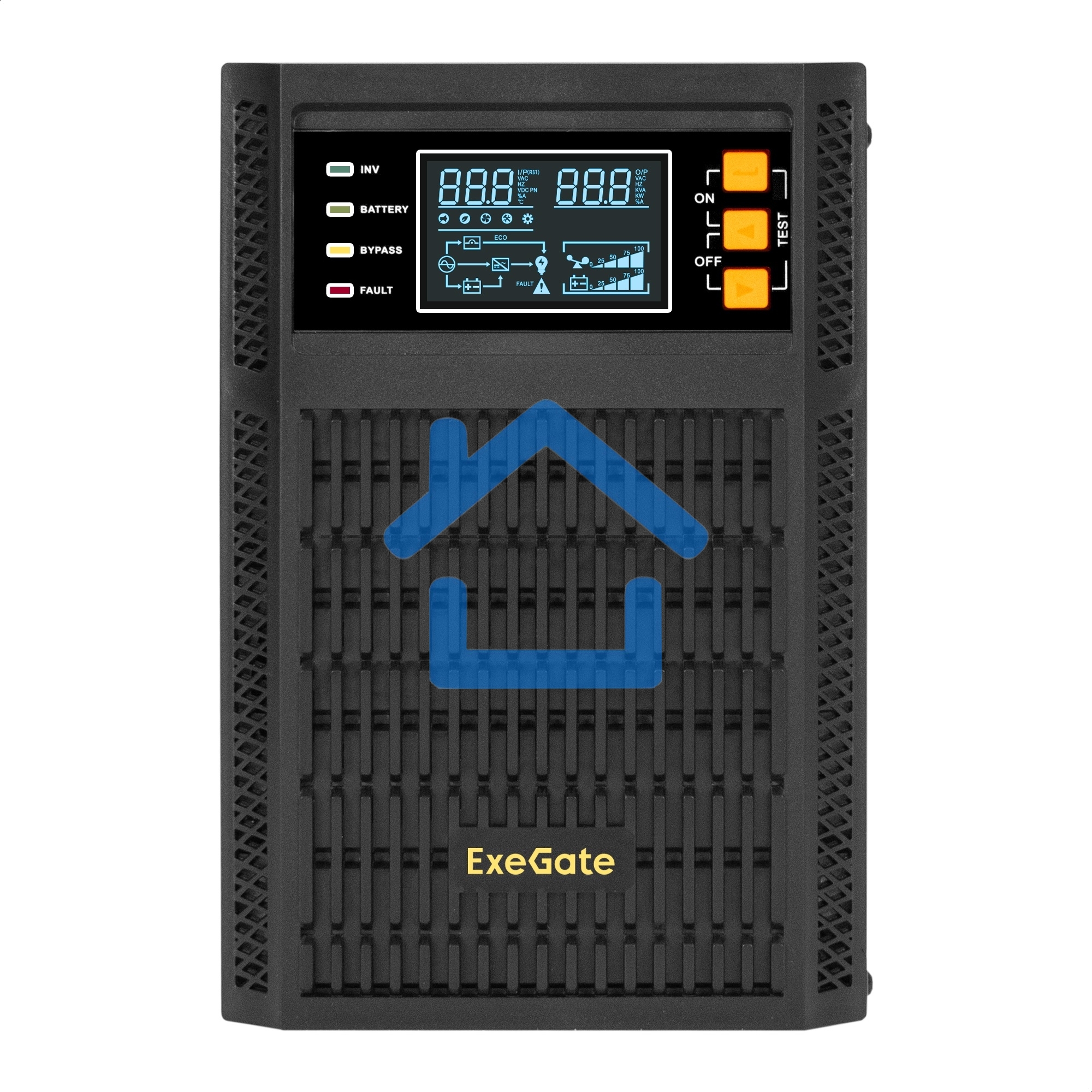 Источник бесперебойного питания On-line ExeGate PowerExpert TL-2000.LCD.AVR.3SH.USB.RS232.SNMP 2000VA/2000W, On-Line, PF=1, LCD, 3*Schuko, RS232, USB, SNMP-slot, встроенные батареи 12V 7.2Ah - 4шт, Tower, металлический корпус, черный