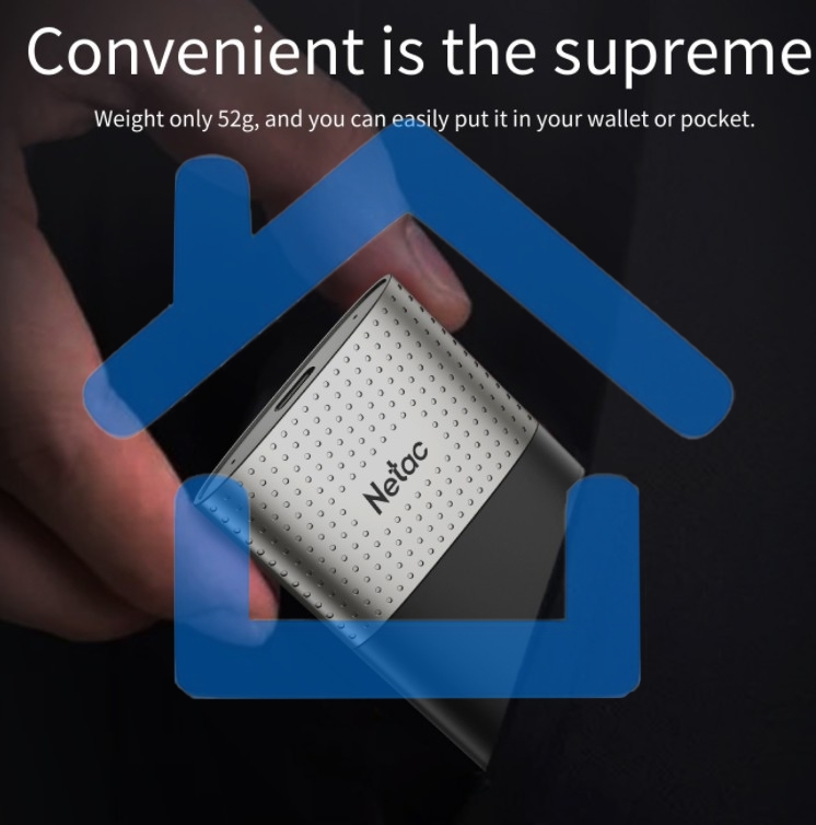Накопитель SSD External Netac 128Gb Z9 <NT01Z9-128G-32BK> (USB3.2, up to 550/480MBs, 90х47.5х11.5mm, Aluminium+Plastic)
