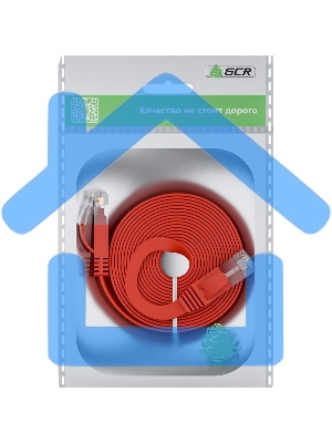 Патч-корд GCR PROF плоский прямой 2.0m, UTP медь кат.6, красный, 30 AWG, ethernet high speed 10 Gbит/с, RJ45, T568B, GCR-52859