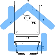 Мойка GRANFEST URBAN 242 1-чаша 420*490мм, монтаж: врезной, материал: кварц, темно-серый