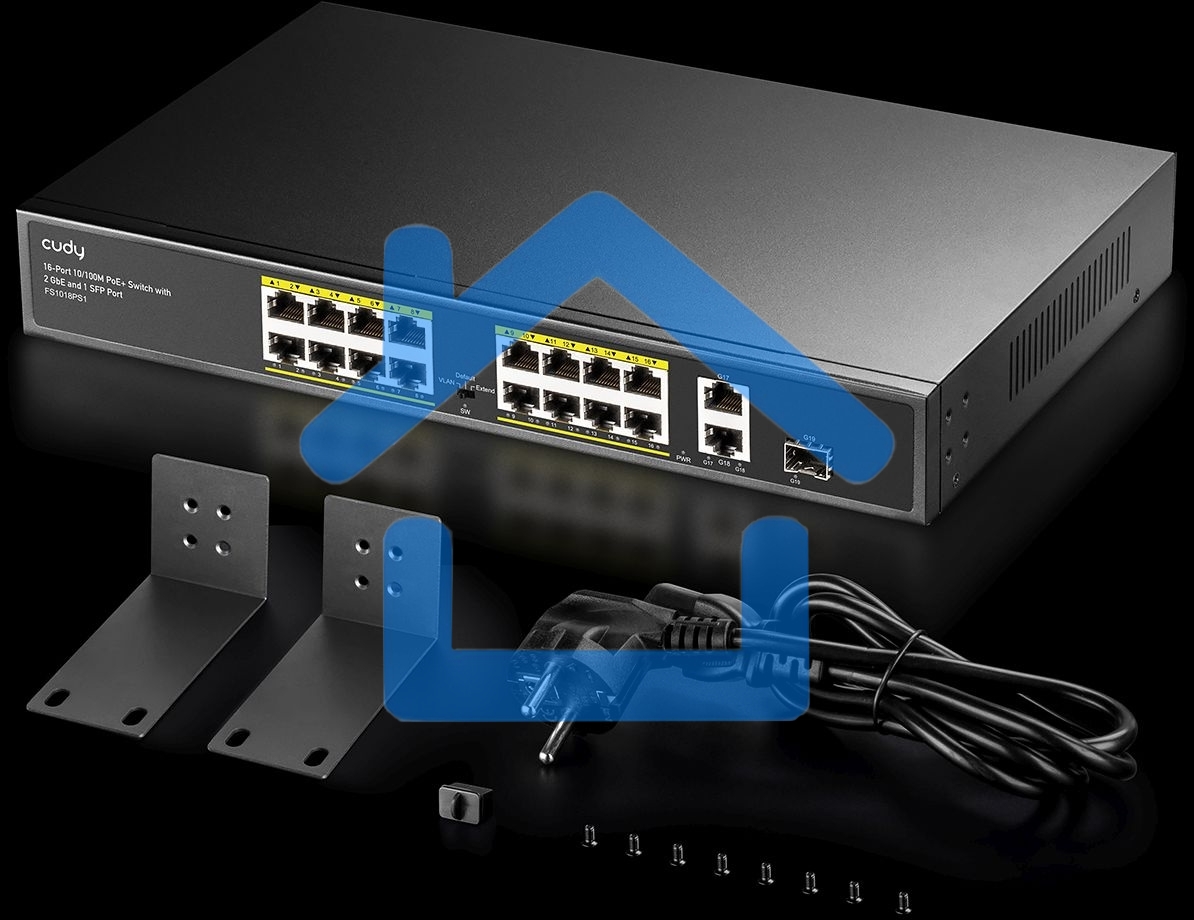 Коммутатор Cudy FS1018PS1 (L2) 16x100Мбит/с 2x1Гбит/с 1SFP 16PoE+ 200W неуправляемый
