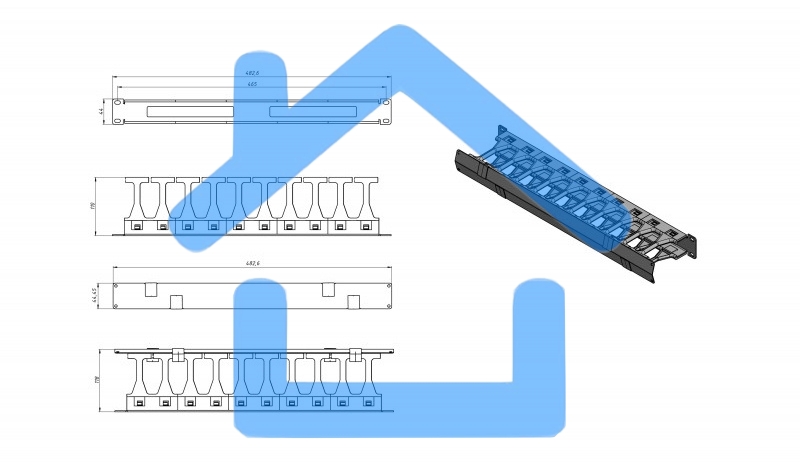 Кабельный организатор с крышкой Hyperline CMF-1U-FPL106-MCOV-RAL9005, глубина 106 мм, 19