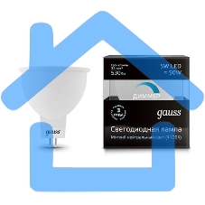 Лампа светодиодная диммируемая Gauss MR16 5Вт 4100К белый GU5.3 530лм 180-265В