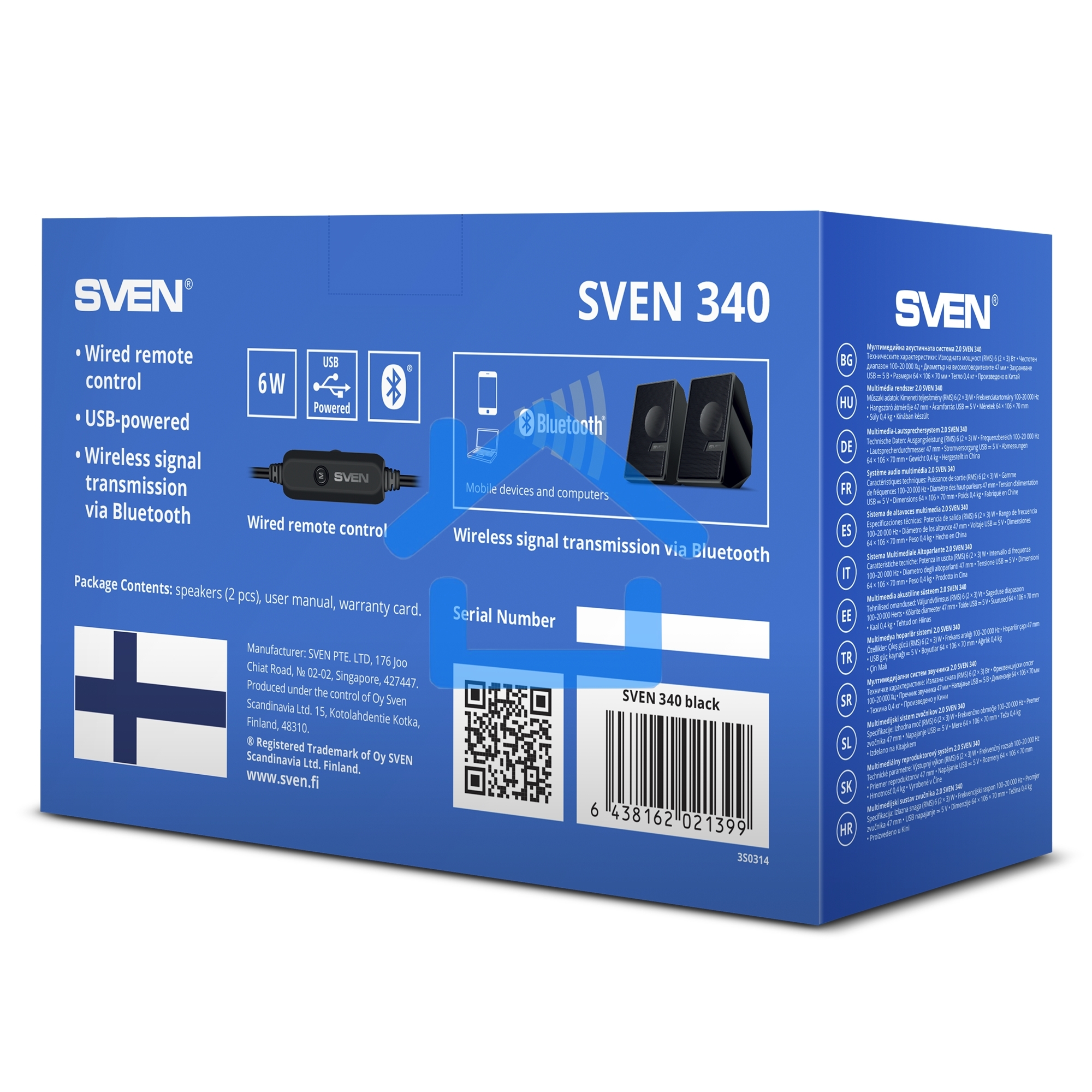 Акустическая система SVEN АС 340, черный (6 Вт, питание USB, Bluetooth)