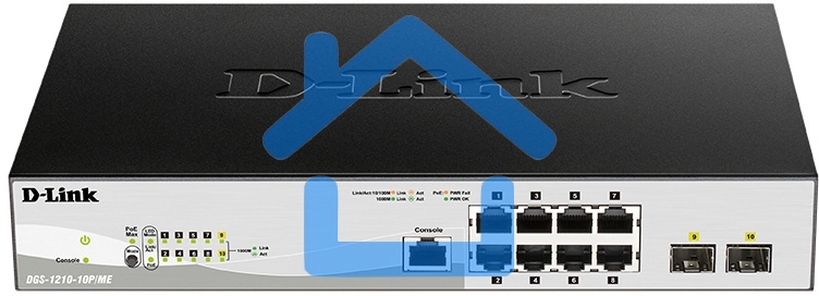 Коммутатор D-Link DGS-1210-10P/ME/B1A Управляемый 2 уровня с 8 портами 10/100/1000Base-T с поддержкой PoE и 2 портами 1000Base-X SFP