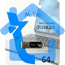 Флешка USB Netac U278 64 Gb <NT03U278N-064G-20PN>, USB 2.0, металлическая матовая