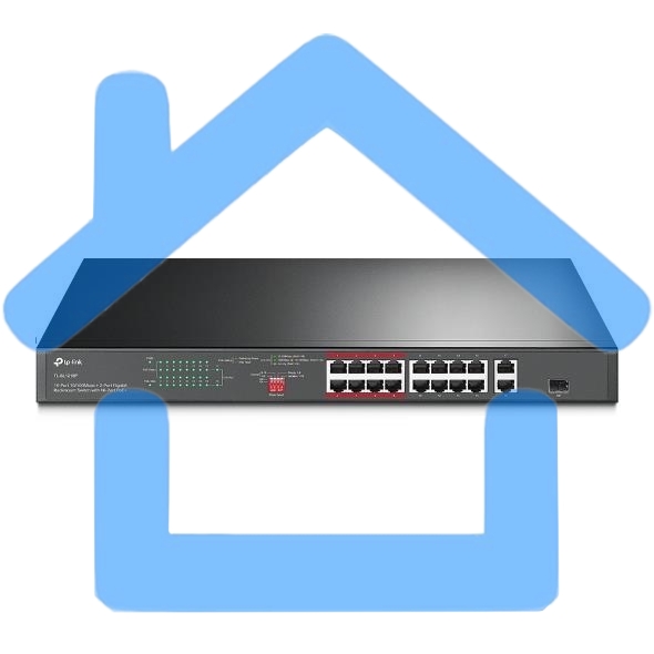 Коммутатор TP-Link 16-port 10/100Mbps + 2-port Gigabit unmanaged switch with 16 PoE+ ports, compliant with 802.3af/at PoE, 150W PoE budget,  support 250m Extend Mode, priority mode and Isolation mode, rackmount, plug and play.