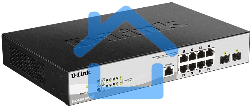 Коммутатор D-Link DGS-1210-10P/ME/B1A Управляемый 2 уровня с 8 портами 10/100/1000Base-T с поддержкой PoE и 2 портами 1000Base-X SFP