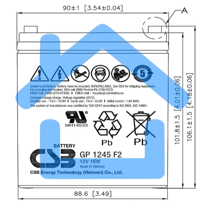 Батарея CSB GP 1245 (12V 4.5Ah 16W) клемма F1 ( бюджетная версия )