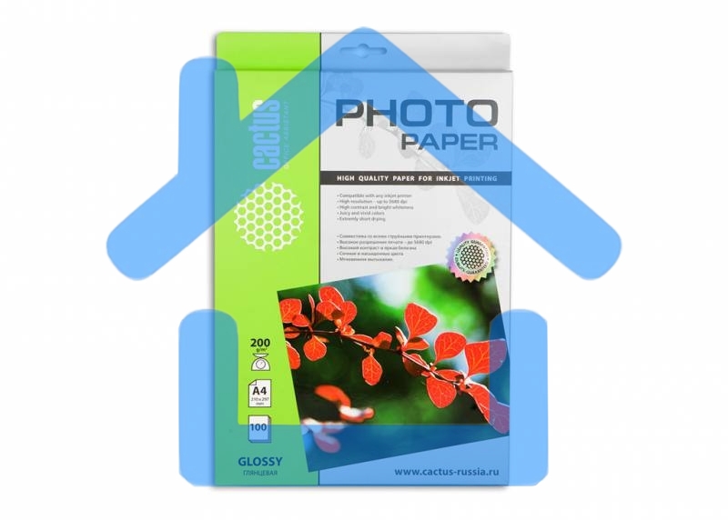 Фотобумага Cactus CS-GA4200100 A4/200г/м2/100л. глянцевая для струйной печати